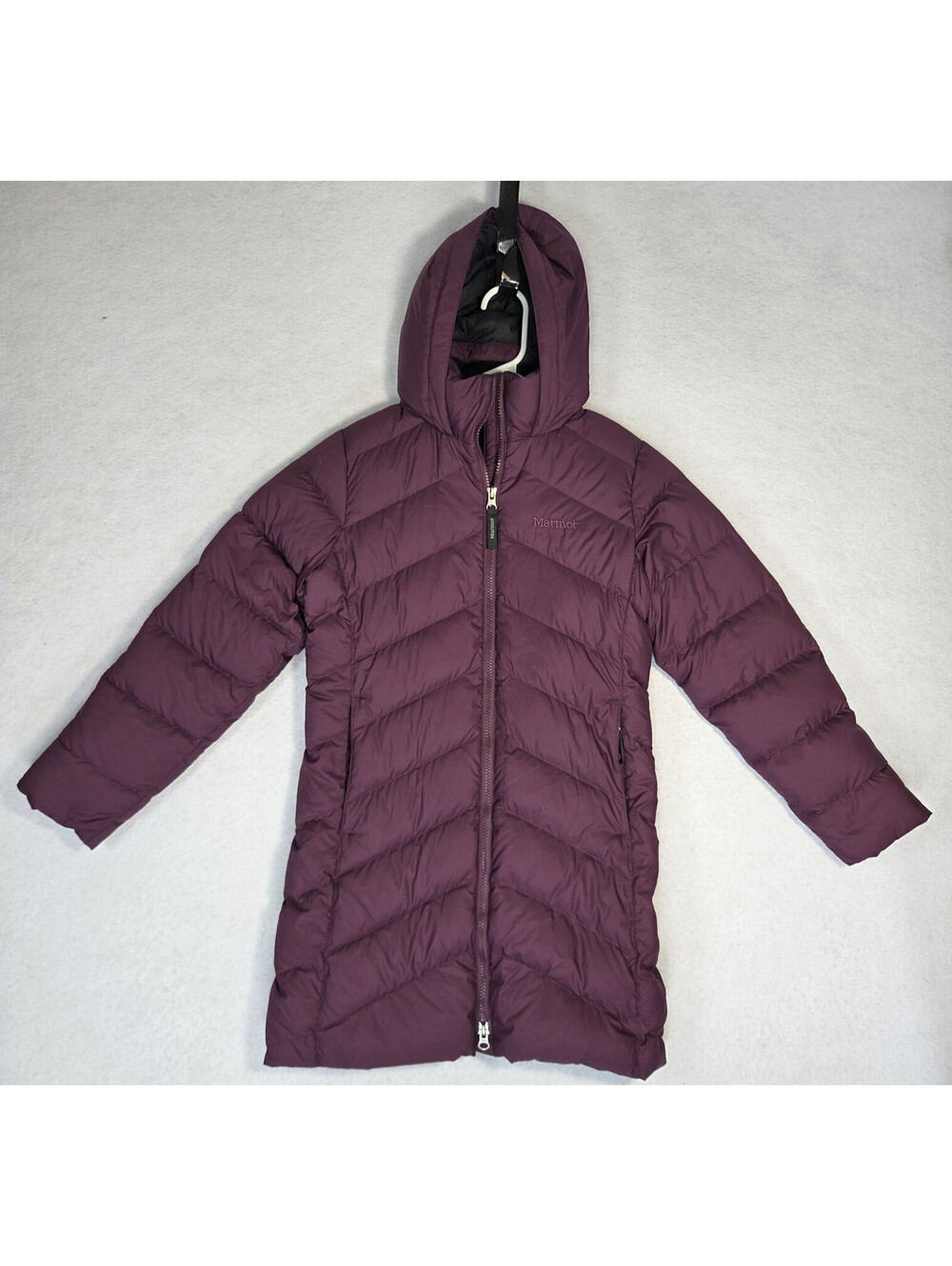 Marmot Down Puffer Jacket 700 Fill Down Size Medium Plum Purple Hooded - READ